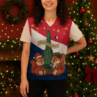France Christmas Knitted V-Neck Vest with Eiffel Tower Chipmunks Candy Canes and Starry Night Design - Wonder Print Shop