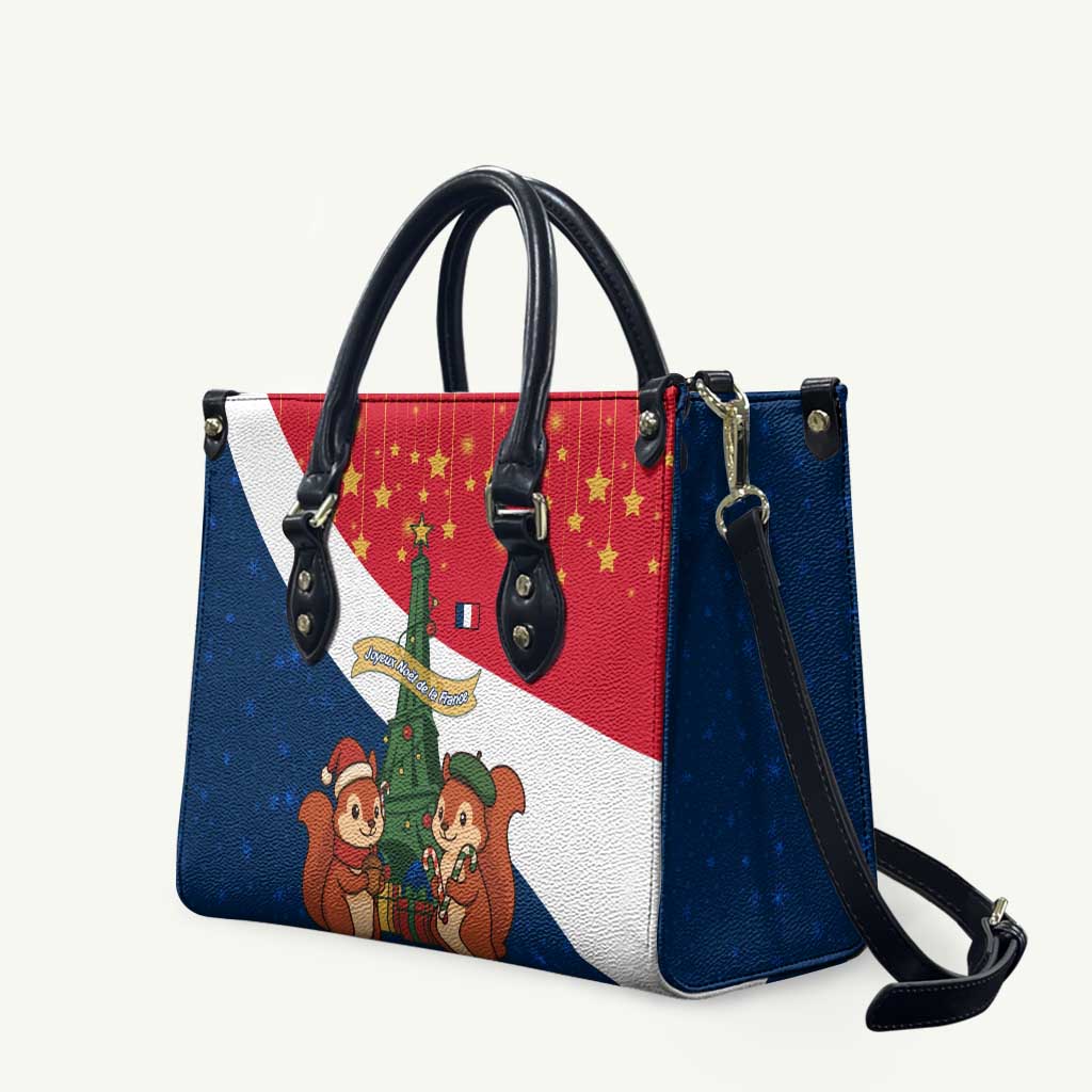 France Christmas Leather Bag with Eiffel Tower Chipmunks Candy Canes and Starry Night Design - Wonder Print Shop