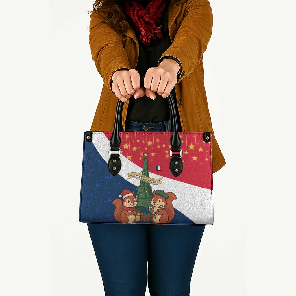 France Christmas Leather Bag with Eiffel Tower Chipmunks Candy Canes and Starry Night Design - Wonder Print Shop