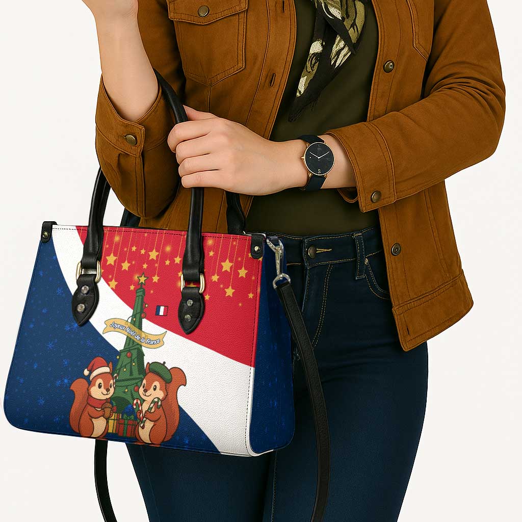 France Christmas Leather Bag with Eiffel Tower Chipmunks Candy Canes and Starry Night Design - Wonder Print Shop