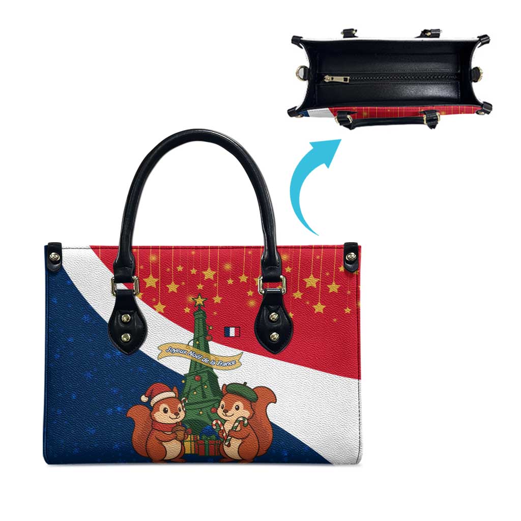 France Christmas Leather Bag with Eiffel Tower Chipmunks Candy Canes and Starry Night Design - Wonder Print Shop