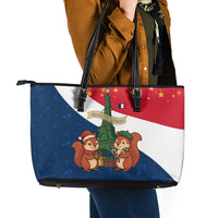 France Christmas Leather Tote Bag with Eiffel Tower Chipmunks Candy Canes and Starry Night Design - Wonder Print Shop
