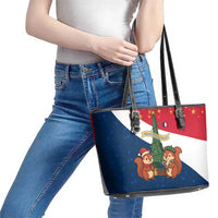 France Christmas Leather Tote Bag with Eiffel Tower Chipmunks Candy Canes and Starry Night Design - Wonder Print Shop
