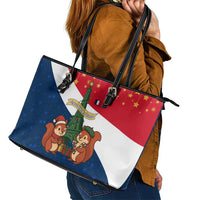 France Christmas Leather Tote Bag with Eiffel Tower Chipmunks Candy Canes and Starry Night Design - Wonder Print Shop