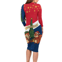 France Christmas Long Sleeve Bodycon Dress with Eiffel Tower Chipmunks Candy Canes and Starry Night Design - Wonder Print Shop