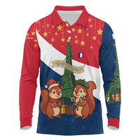 France Christmas Long Sleeve Polo Shirt with Eiffel Tower Chipmunks Candy Canes and Starry Night Design - Wonder Print Shop
