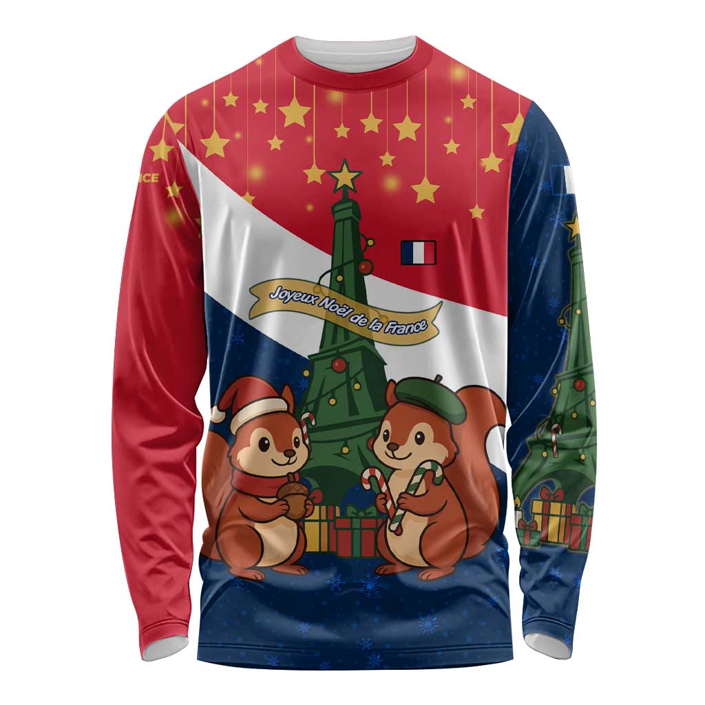 France Christmas Long Sleeve Shirt with Eiffel Tower Chipmunks Candy Canes and Starry Night Design - Wonder Print Shop