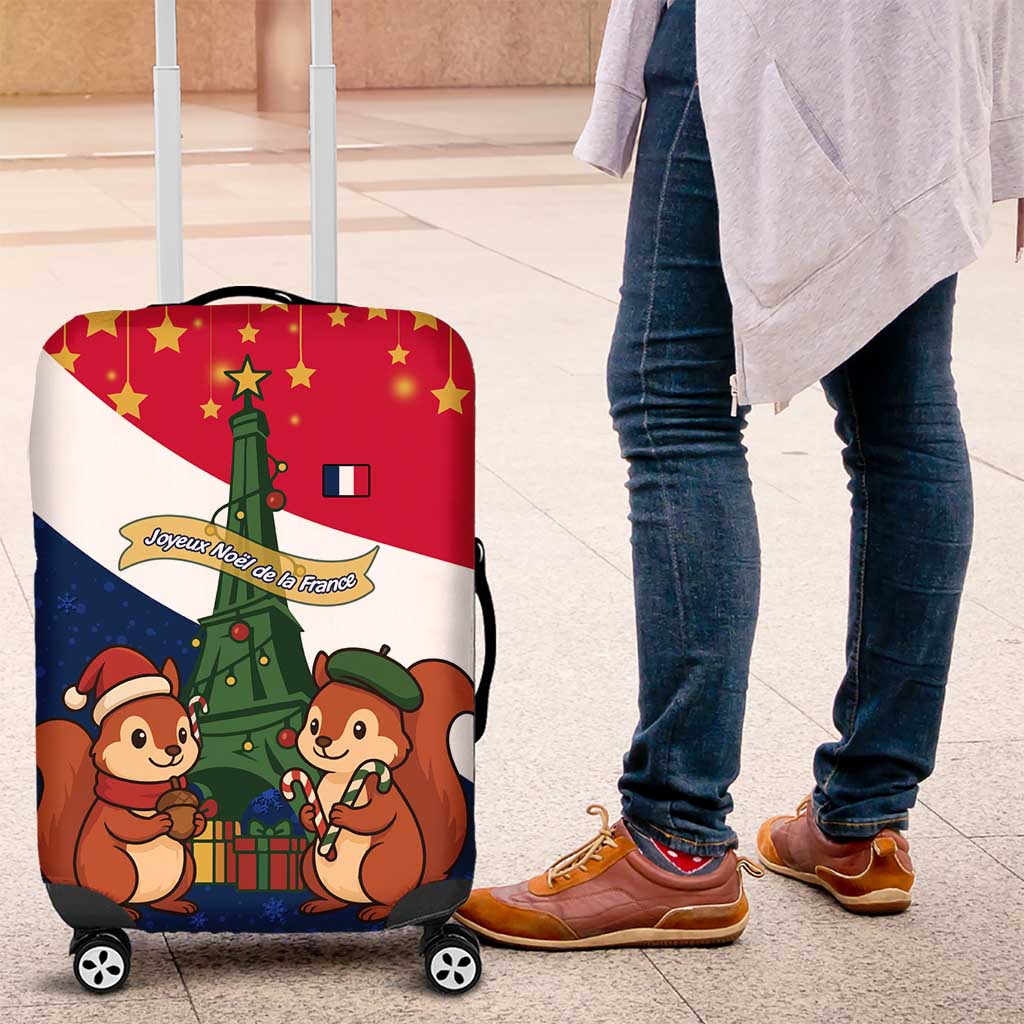 France Christmas Luggage Cover with Eiffel Tower Chipmunks Candy Canes and Starry Night Design - Wonder Print Shop