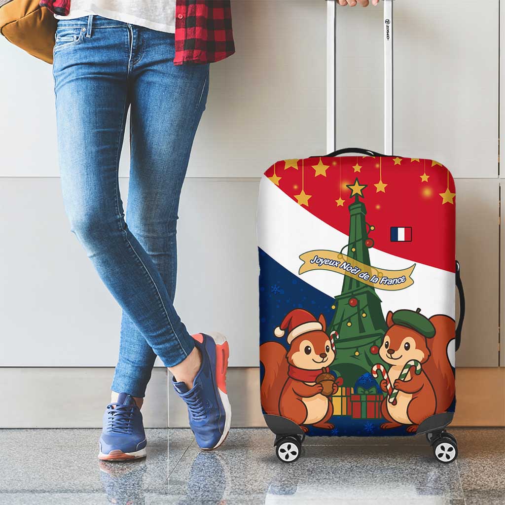 France Christmas Luggage Cover with Eiffel Tower Chipmunks Candy Canes and Starry Night Design - Wonder Print Shop
