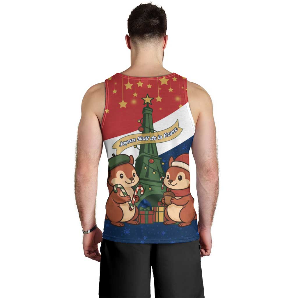 France Christmas Men Tank Top with Eiffel Tower Chipmunks Candy Canes and Starry Night Design - Wonder Print Shop