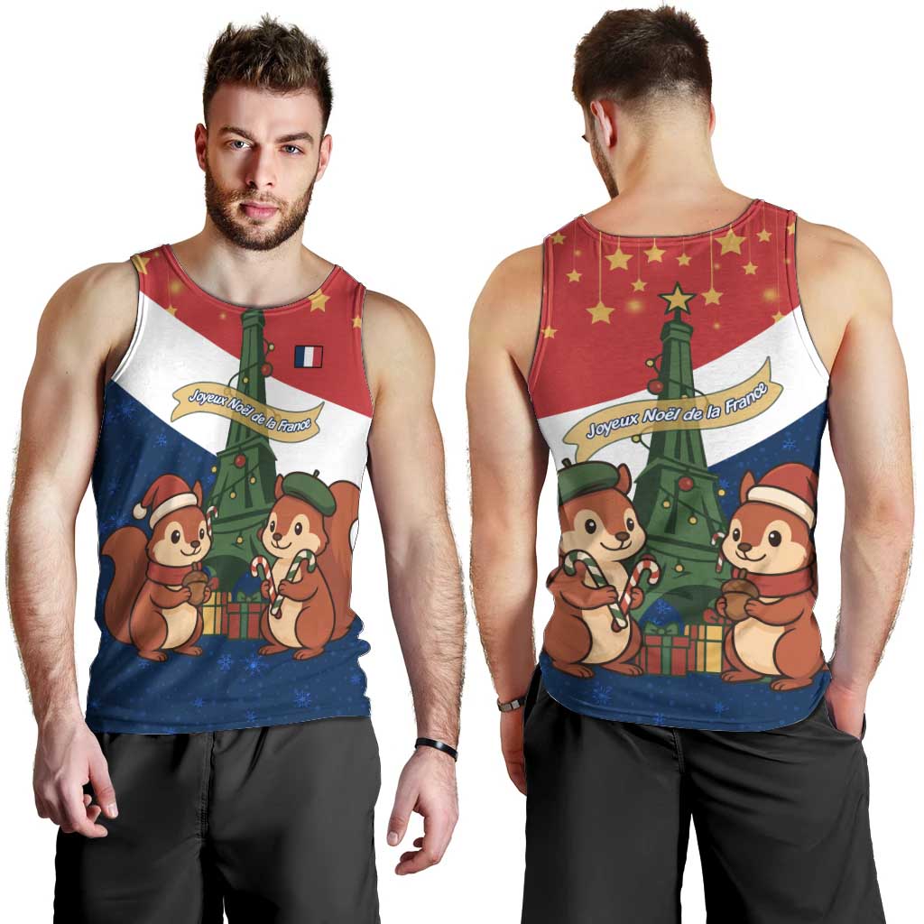 France Christmas Men Tank Top with Eiffel Tower Chipmunks Candy Canes and Starry Night Design - Wonder Print Shop