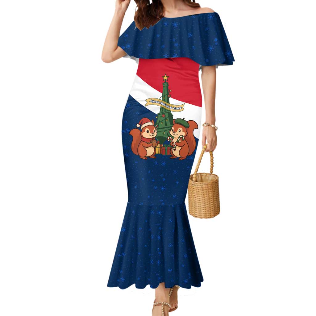 France Christmas Mermaid Dress with Eiffel Tower Chipmunks Candy Canes and Starry Night Design - Wonder Print Shop
