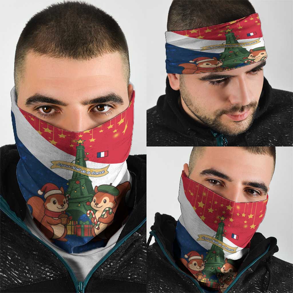 France Christmas Neck Gaiter with Eiffel Tower Chipmunks Candy Canes and Starry Night Design - Wonder Print Shop