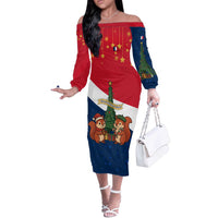 France Christmas Off The Shoulder Long Sleeve Dress with Eiffel Tower Chipmunks Candy Canes and Starry Night Design - Wonder Print Shop