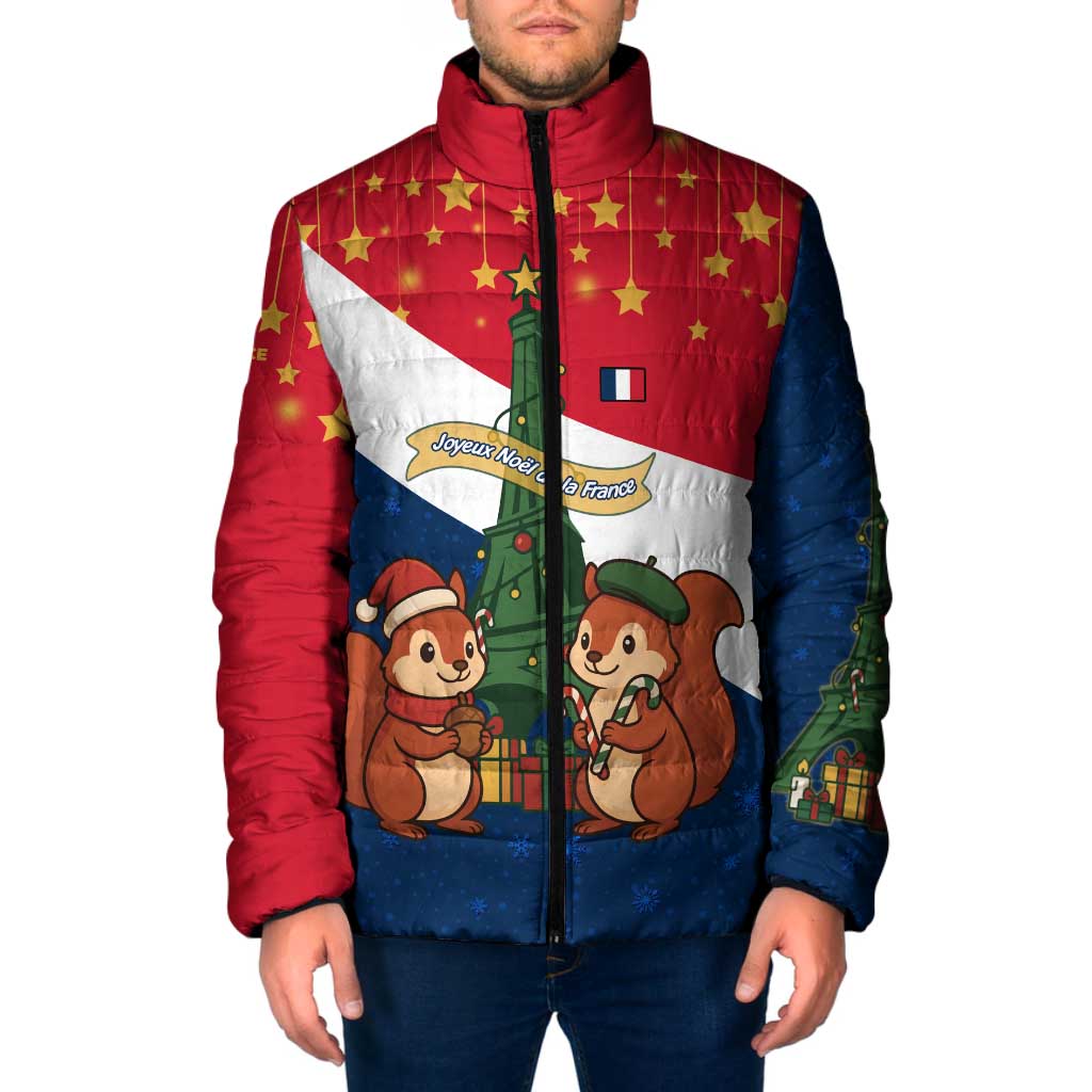France Christmas Padded Jacket with Eiffel Tower Chipmunks Candy Canes and Starry Night Design - Wonder Print Shop
