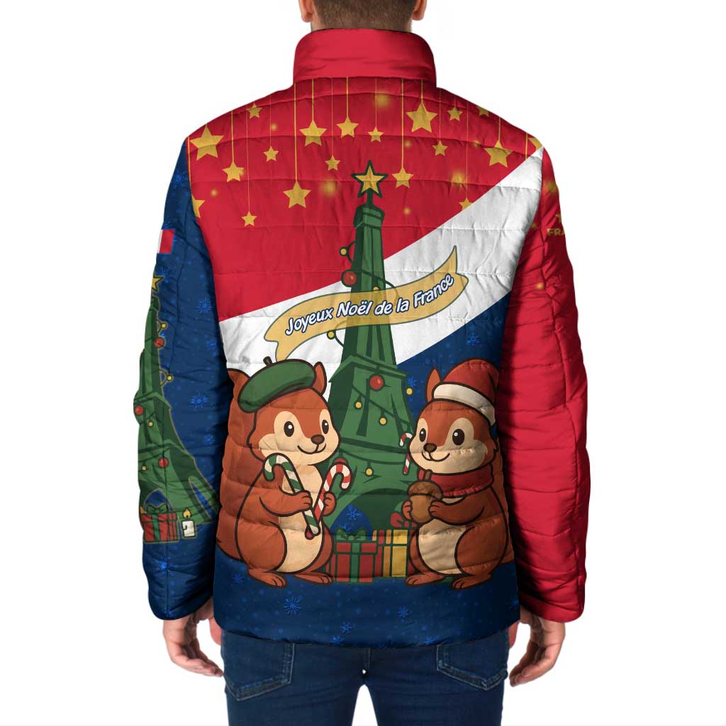 France Christmas Padded Jacket with Eiffel Tower Chipmunks Candy Canes and Starry Night Design - Wonder Print Shop