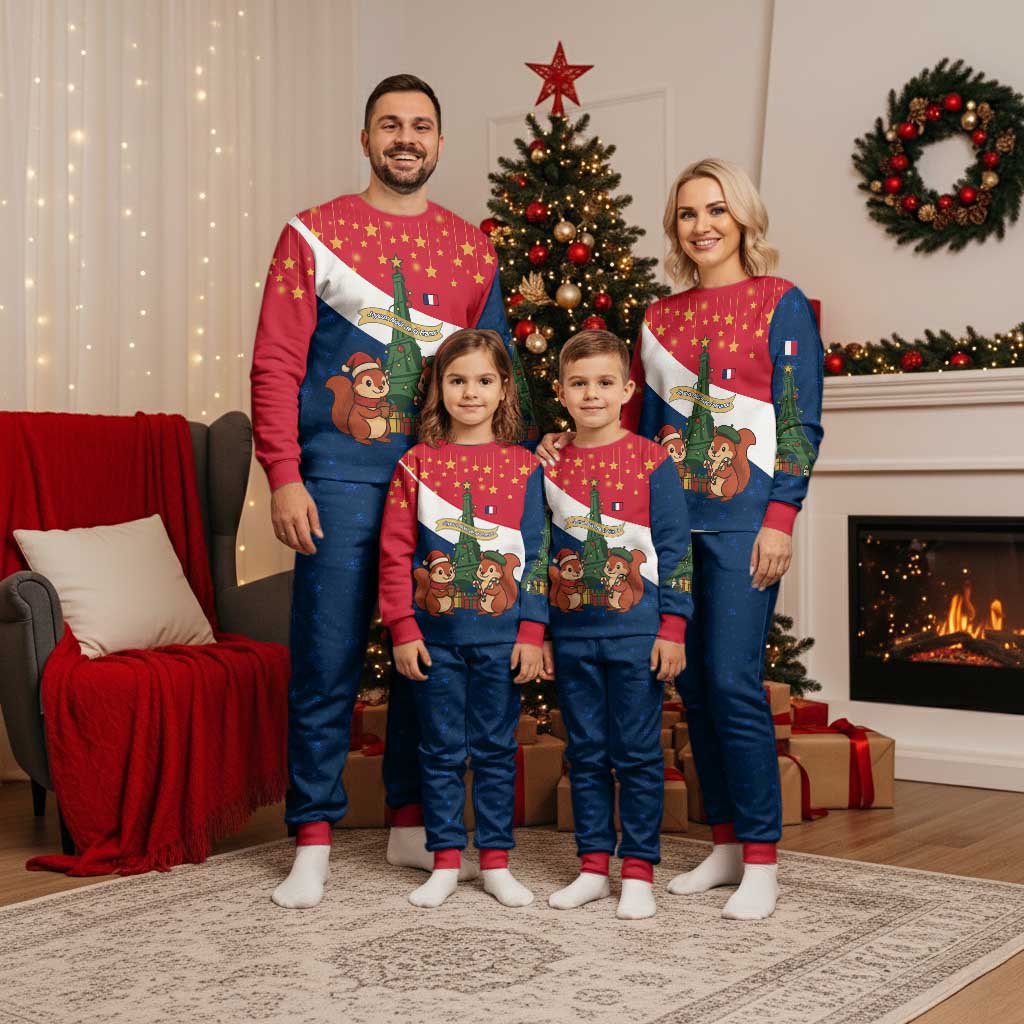 France Christmas Pajama Set with Eiffel Tower Chipmunks Candy Canes and Starry Night Design - Wonder Print Shop