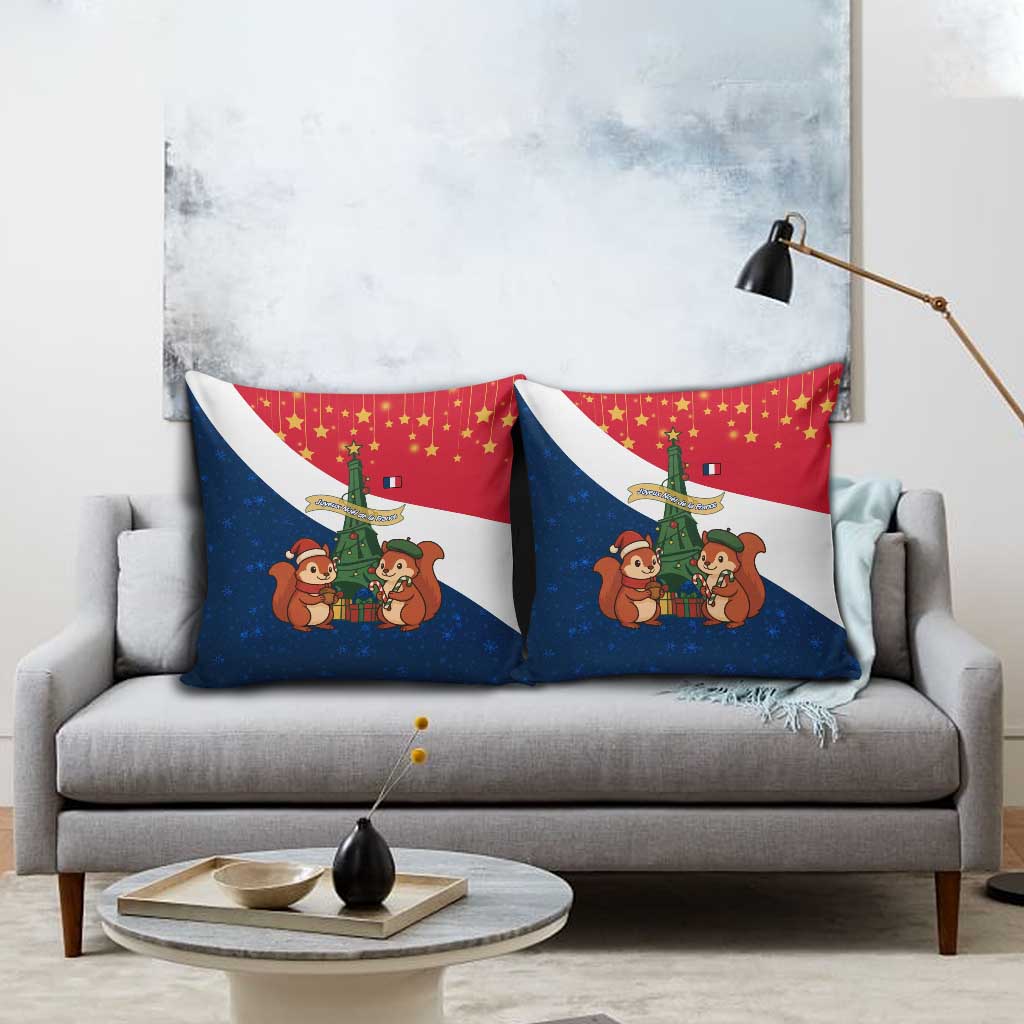 France Christmas Pillow Cover with Eiffel Tower Chipmunks Candy Canes and Starry Night Design - Wonder Print Shop