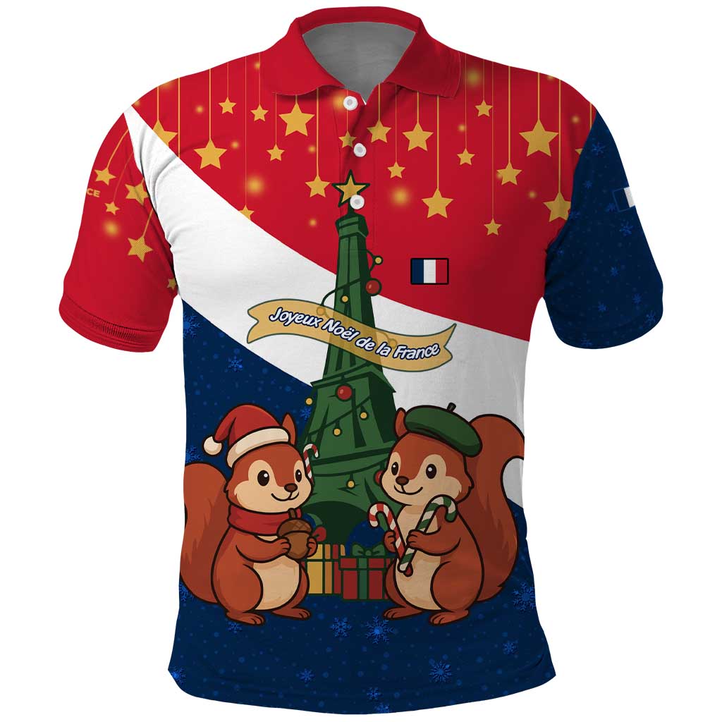 France Christmas Polo Shirt with Eiffel Tower Chipmunks Candy Canes and Starry Night Design - Wonder Print Shop