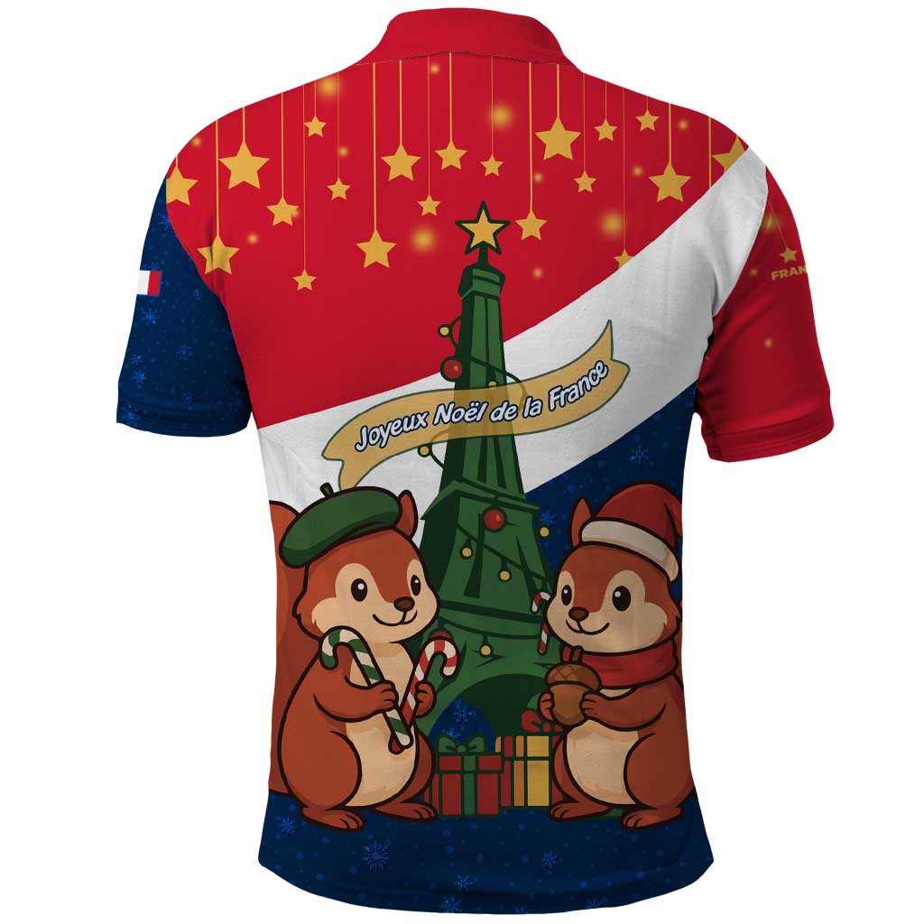 France Christmas Polo Shirt with Eiffel Tower Chipmunks Candy Canes and Starry Night Design - Wonder Print Shop