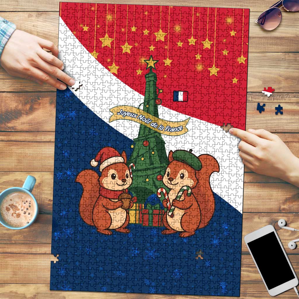 France Christmas Puzzle with Eiffel Tower Chipmunks Candy Canes and Starry Night Design - Wonder Print Shop