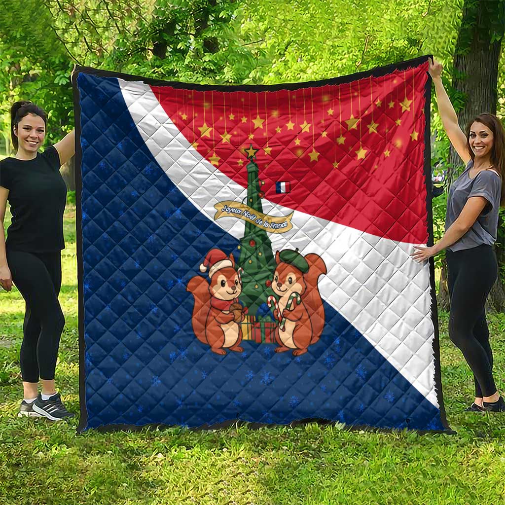 France Christmas Quilt with Eiffel Tower Chipmunks Candy Canes and Starry Night Design - Wonder Print Shop