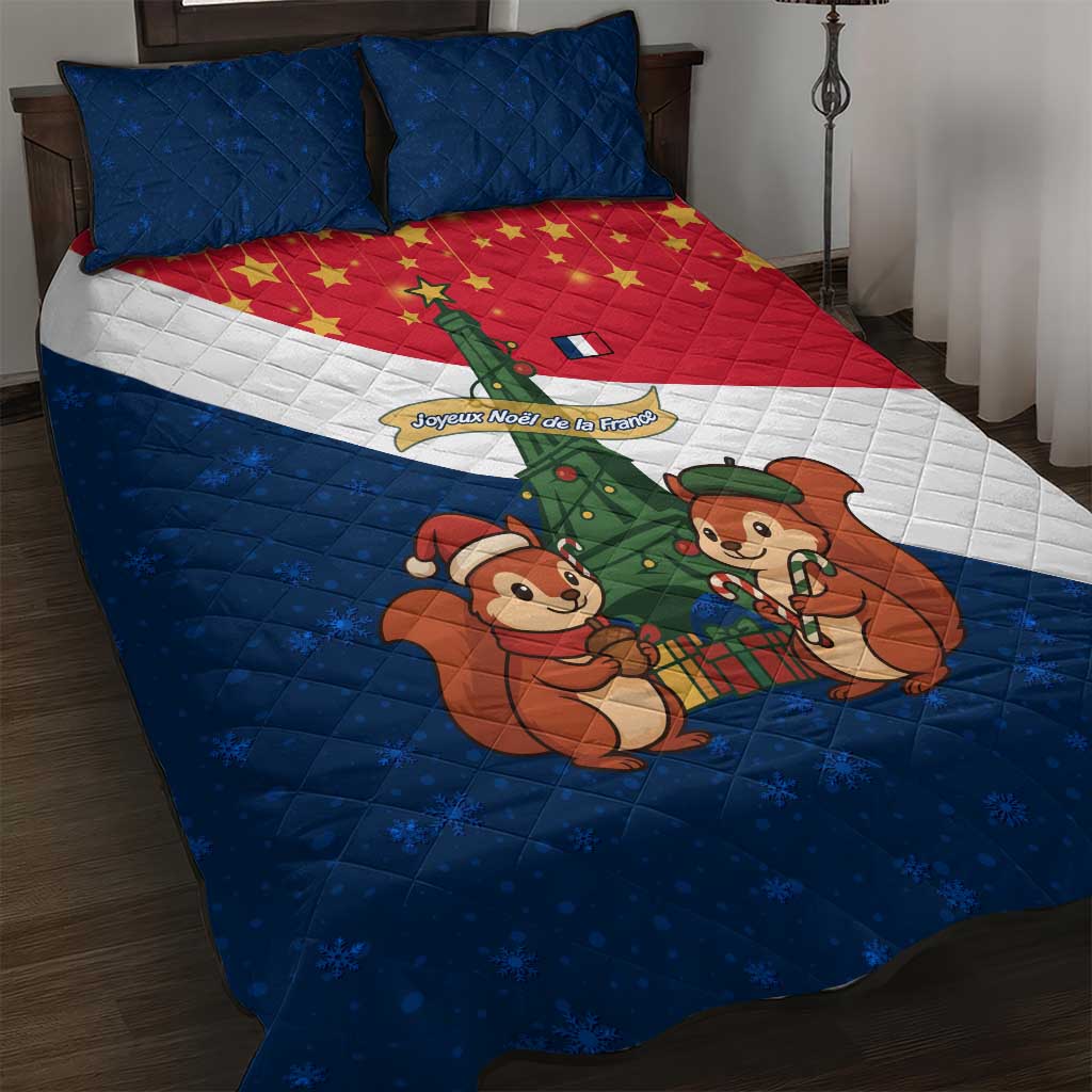 France Christmas Quilt Bed Set with Eiffel Tower Chipmunks Candy Canes and Starry Night Design - Wonder Print Shop