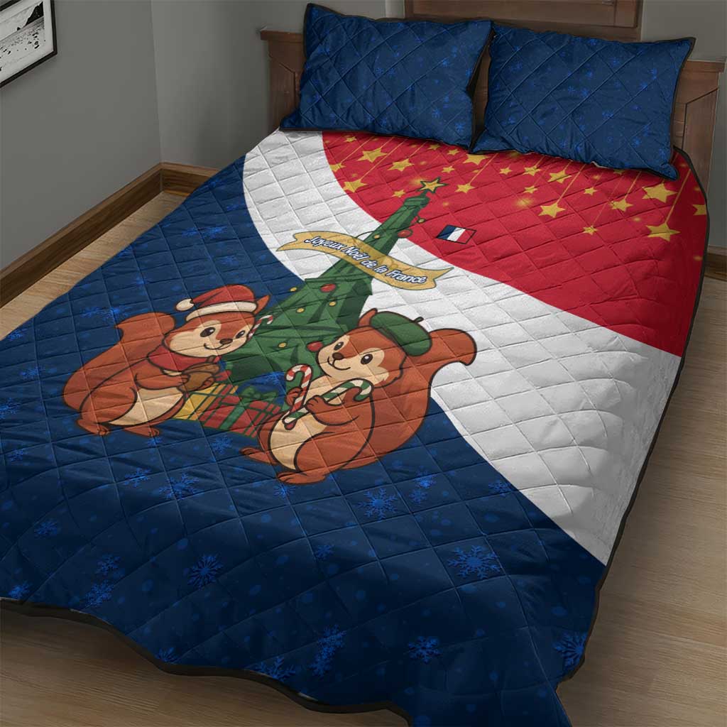 France Christmas Quilt Bed Set with Eiffel Tower Chipmunks Candy Canes and Starry Night Design - Wonder Print Shop