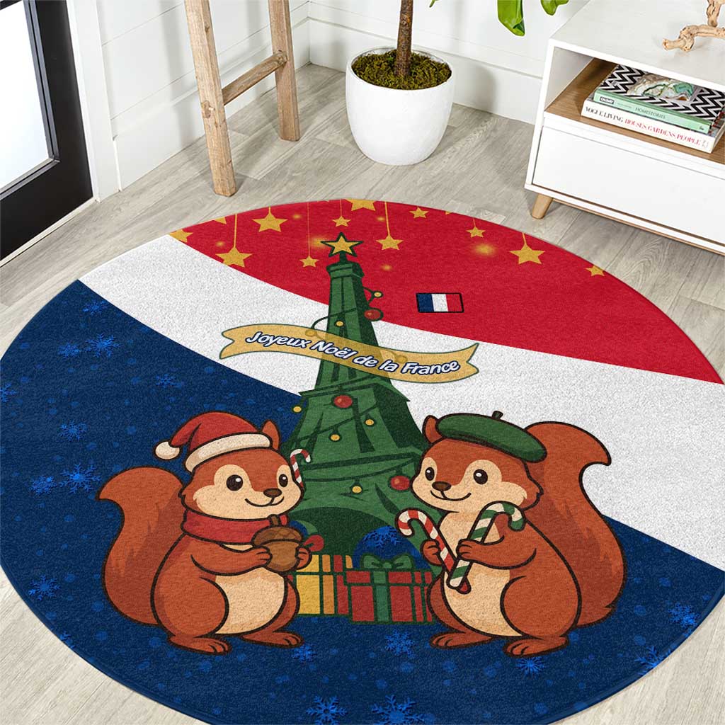 France Christmas Round Carpet with Eiffel Tower Chipmunks Candy Canes and Starry Night Design - Wonder Print Shop