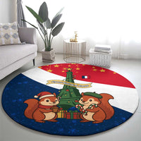 France Christmas Round Carpet with Eiffel Tower Chipmunks Candy Canes and Starry Night Design - Wonder Print Shop