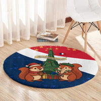France Christmas Round Carpet with Eiffel Tower Chipmunks Candy Canes and Starry Night Design - Wonder Print Shop