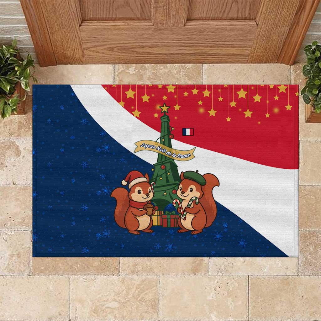 France Christmas Rubber Doormat with Eiffel Tower Chipmunks Candy Canes and Starry Night Design - Wonder Print Shop
