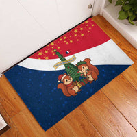 France Christmas Rubber Doormat with Eiffel Tower Chipmunks Candy Canes and Starry Night Design - Wonder Print Shop
