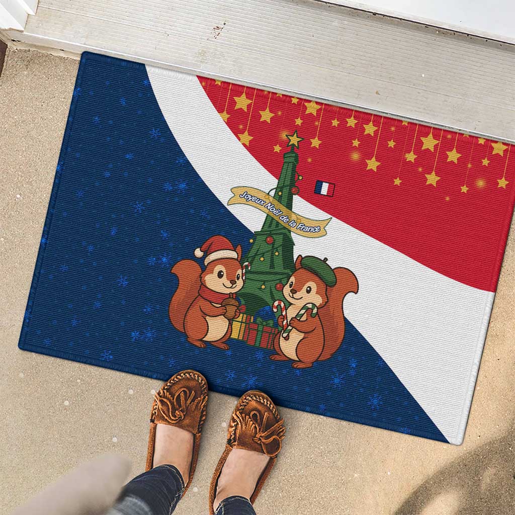 France Christmas Rubber Doormat with Eiffel Tower Chipmunks Candy Canes and Starry Night Design - Wonder Print Shop