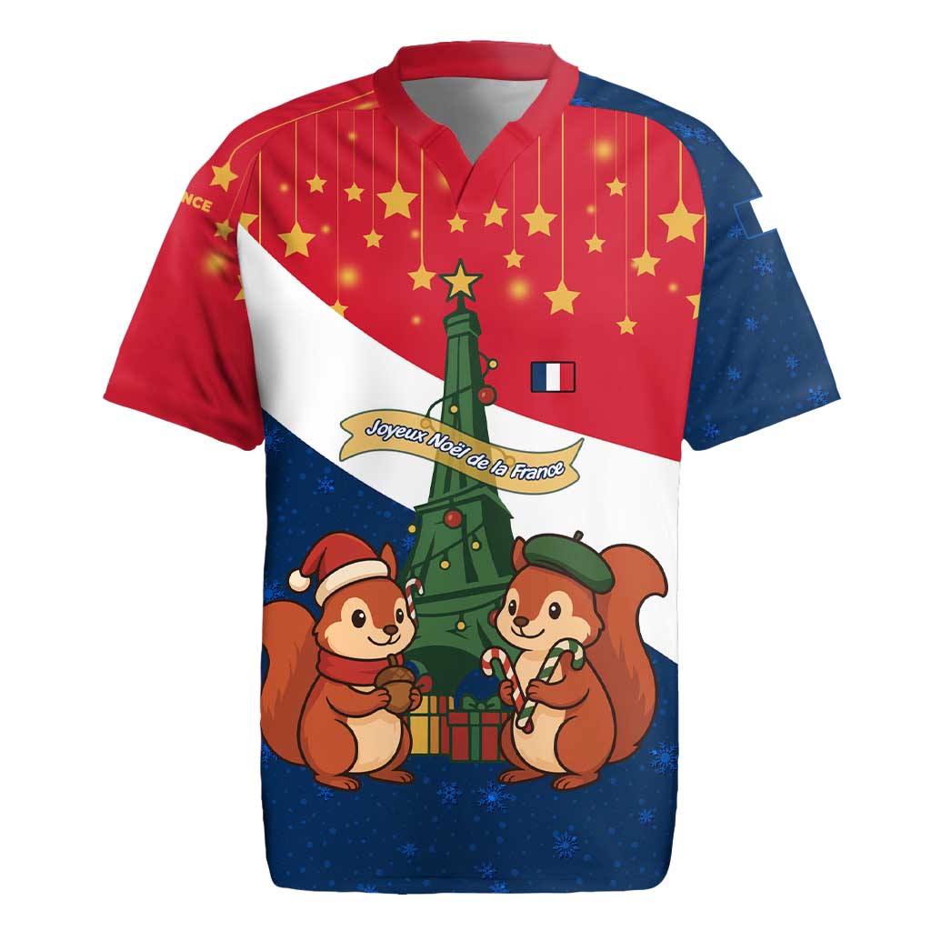France Christmas Rugby Jersey with Eiffel Tower Chipmunks Candy Canes and Starry Night Design - Wonder Print Shop