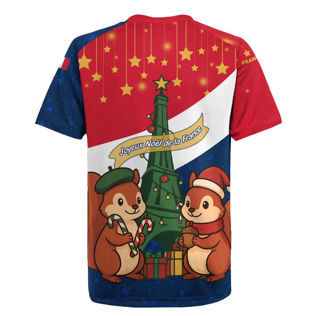 France Christmas Rugby Jersey with Eiffel Tower Chipmunks Candy Canes and Starry Night Design - Wonder Print Shop