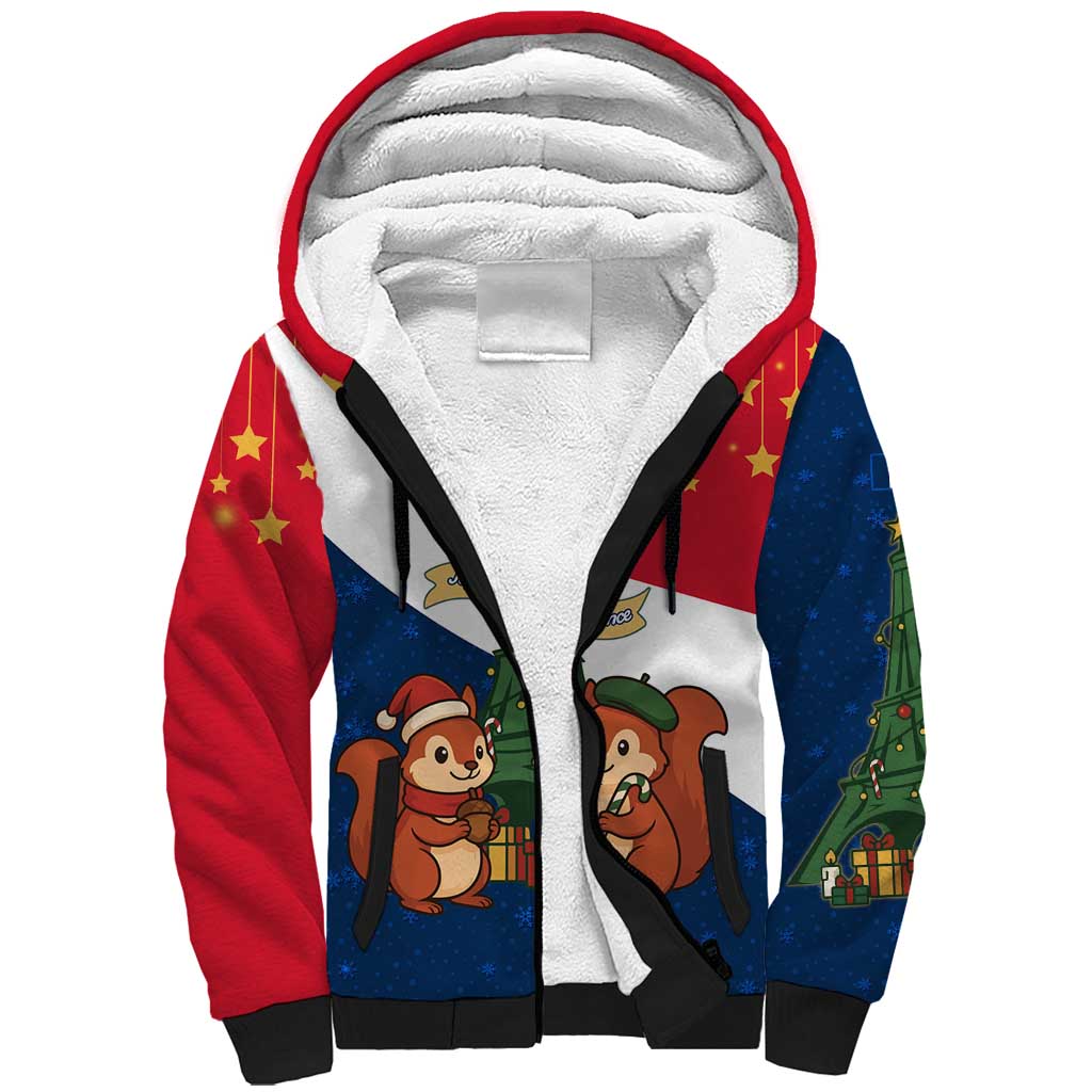 France Christmas Sherpa Hoodie with Eiffel Tower Chipmunks Candy Canes and Starry Night Design - Wonder Print Shop