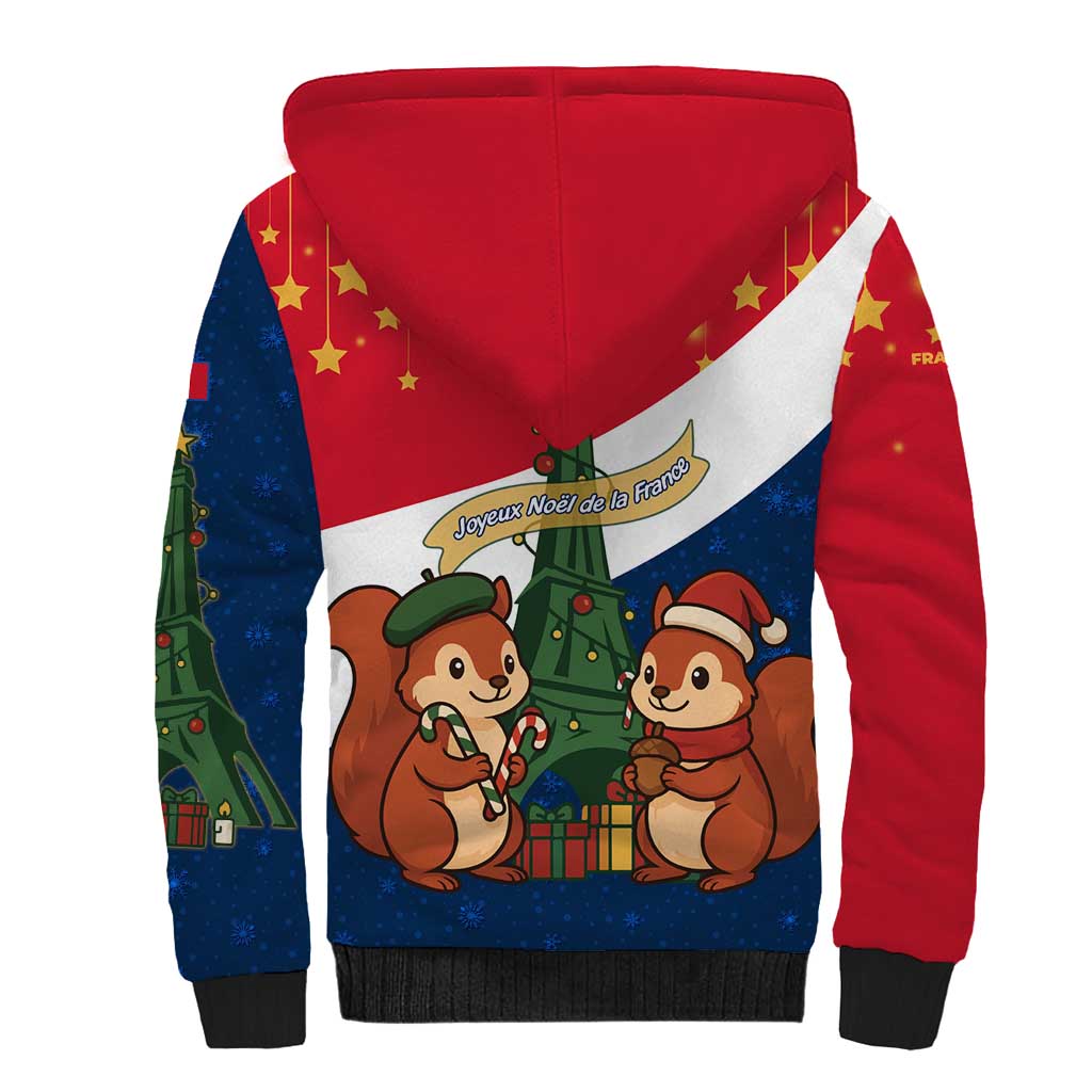 France Christmas Sherpa Hoodie with Eiffel Tower Chipmunks Candy Canes and Starry Night Design - Wonder Print Shop