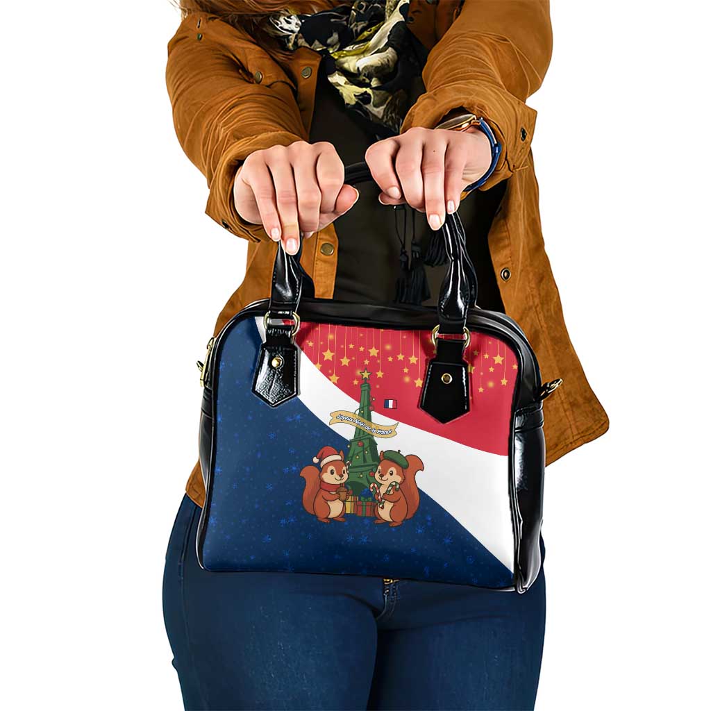 France Christmas Shoulder Handbag with Eiffel Tower Chipmunks Candy Canes and Starry Night Design - Wonder Print Shop