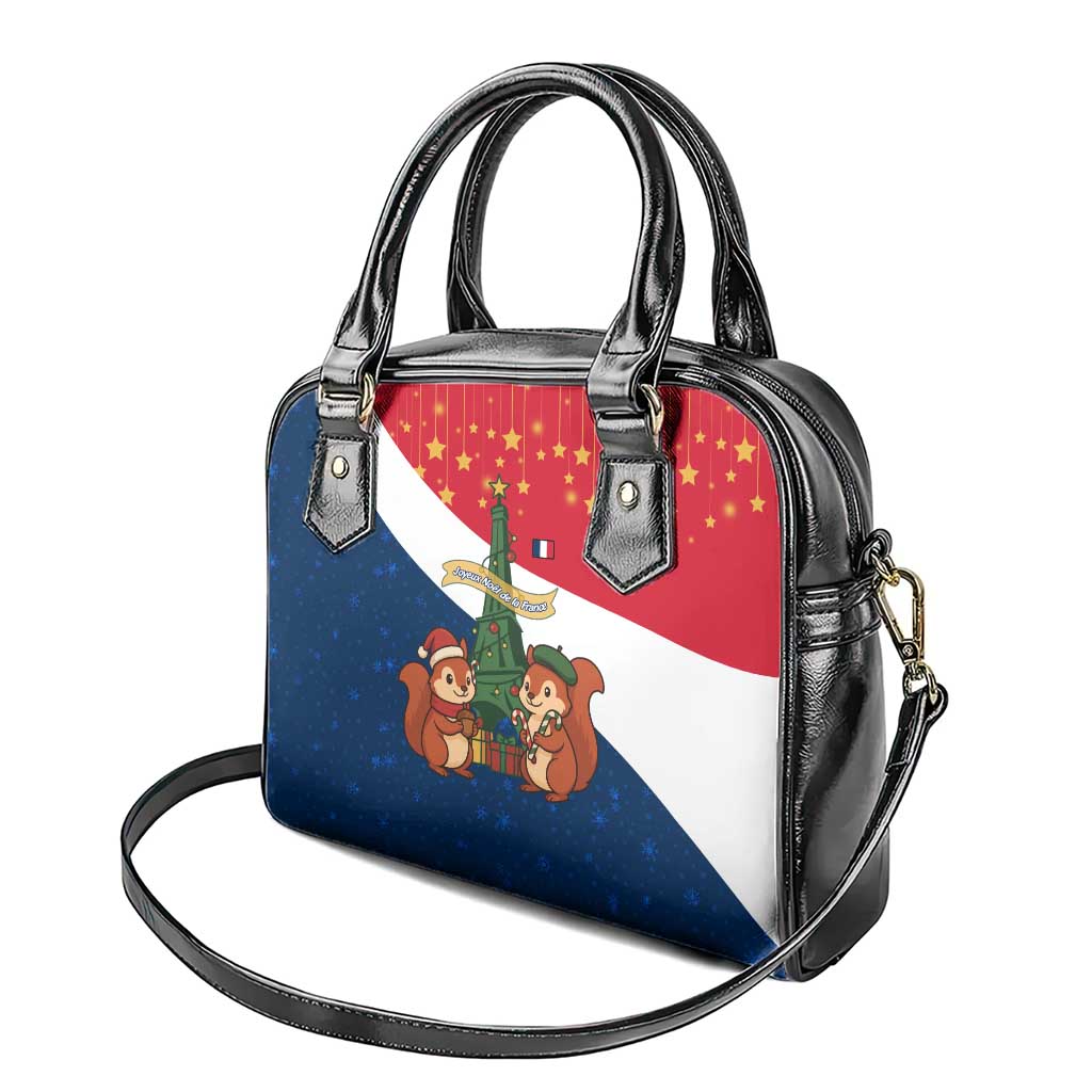 France Christmas Shoulder Handbag with Eiffel Tower Chipmunks Candy Canes and Starry Night Design - Wonder Print Shop