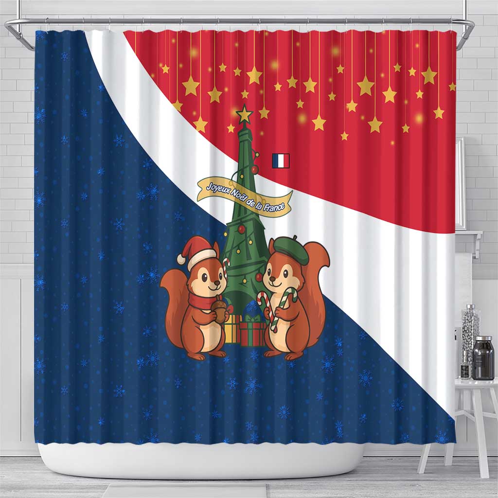 France Christmas Shower Curtain with Eiffel Tower Chipmunks Candy Canes and Starry Night Design - Wonder Print Shop