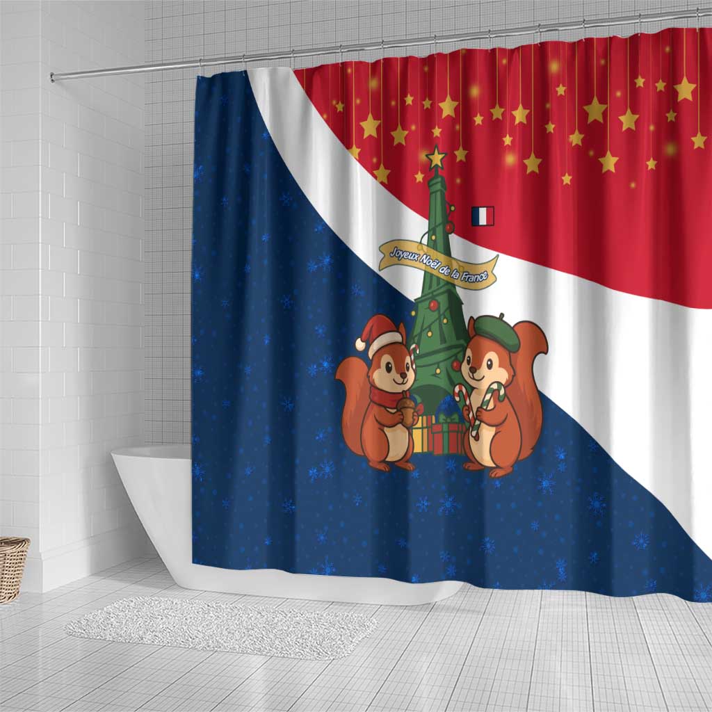 France Christmas Shower Curtain with Eiffel Tower Chipmunks Candy Canes and Starry Night Design - Wonder Print Shop