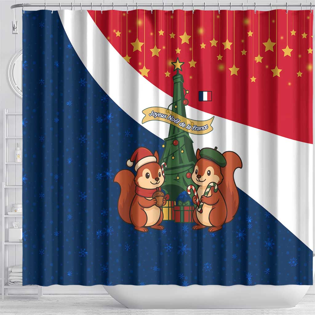 France Christmas Shower Curtain with Eiffel Tower Chipmunks Candy Canes and Starry Night Design - Wonder Print Shop