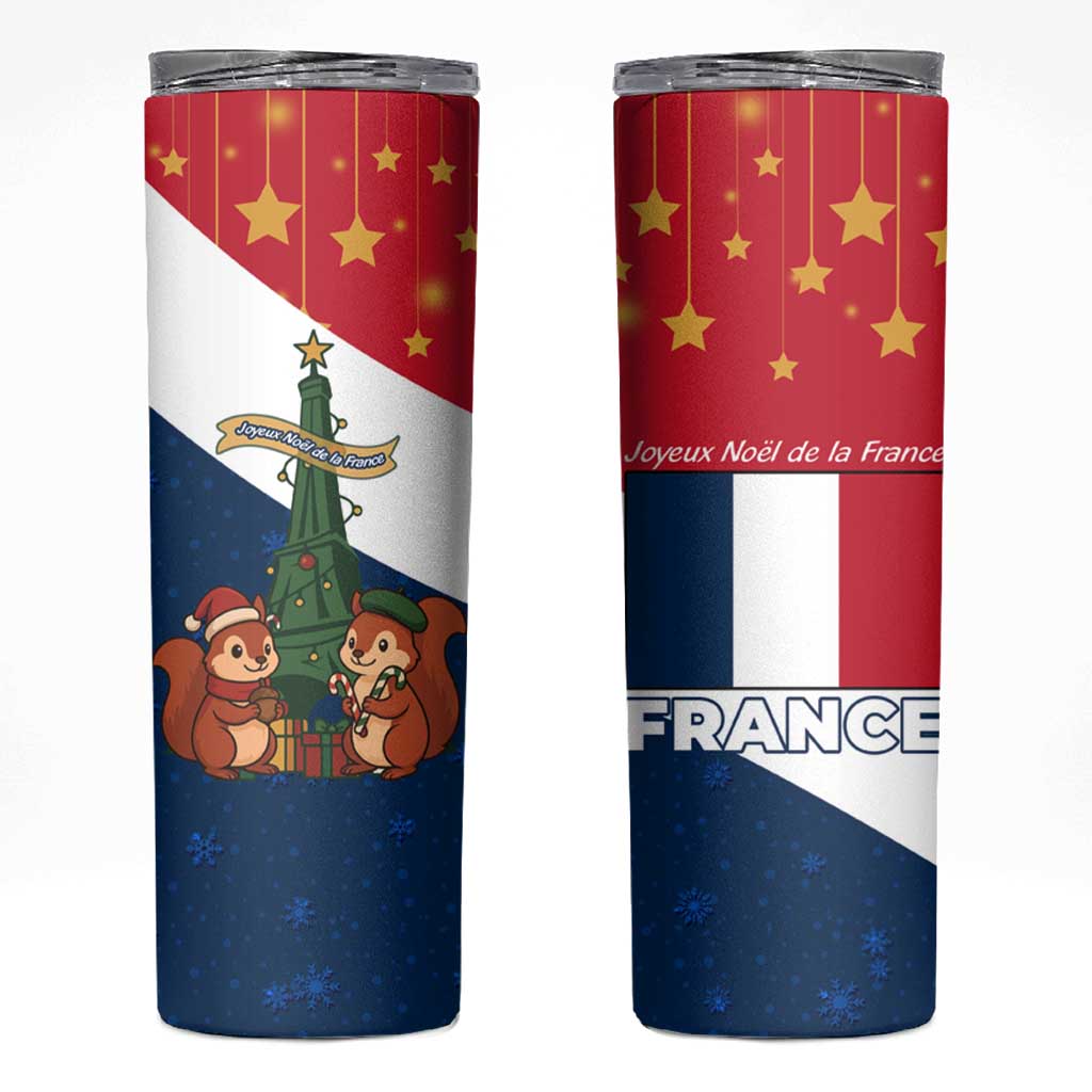France Christmas Skinny Tumbler with Eiffel Tower Chipmunks Candy Canes and Starry Night Design - Wonder Print Shop