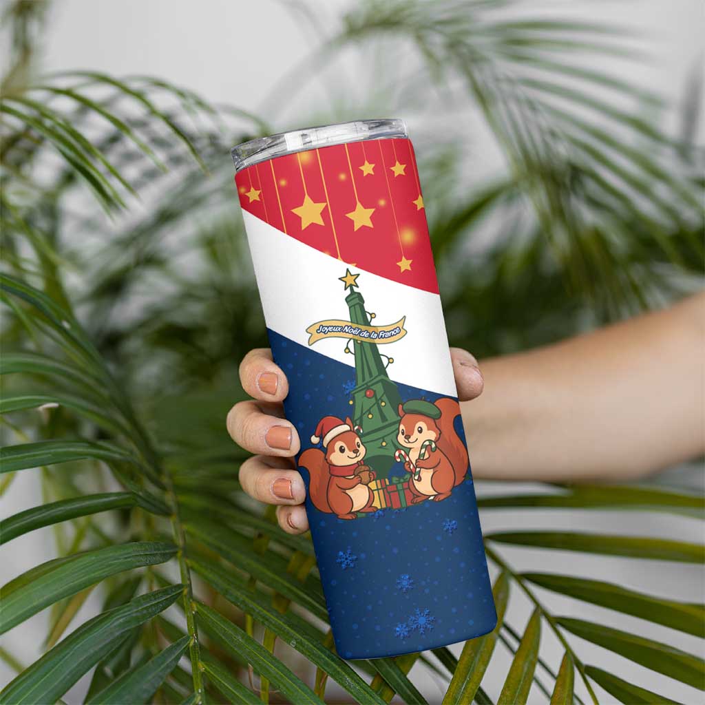 France Christmas Skinny Tumbler with Eiffel Tower Chipmunks Candy Canes and Starry Night Design - Wonder Print Shop