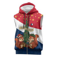 France Christmas Sleeveless Zip Hoodie with Eiffel Tower Chipmunks Candy Canes and Starry Night Design - Wonder Print Shop