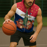 France Christmas Sleeveless Zip Hoodie with Eiffel Tower Chipmunks Candy Canes and Starry Night Design - Wonder Print Shop