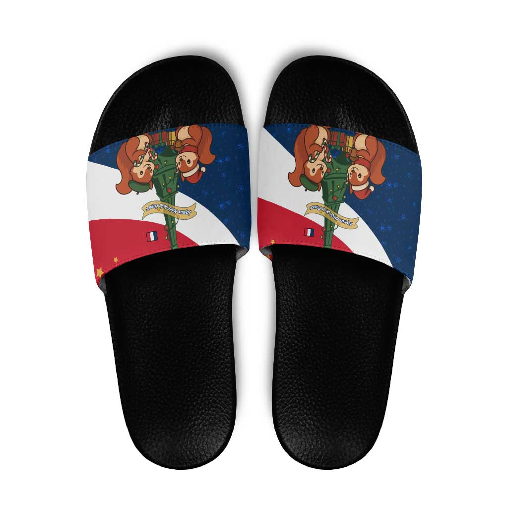 France Christmas Slide Sandals with Eiffel Tower Chipmunks Candy Canes and Starry Night Design - Wonder Print Shop