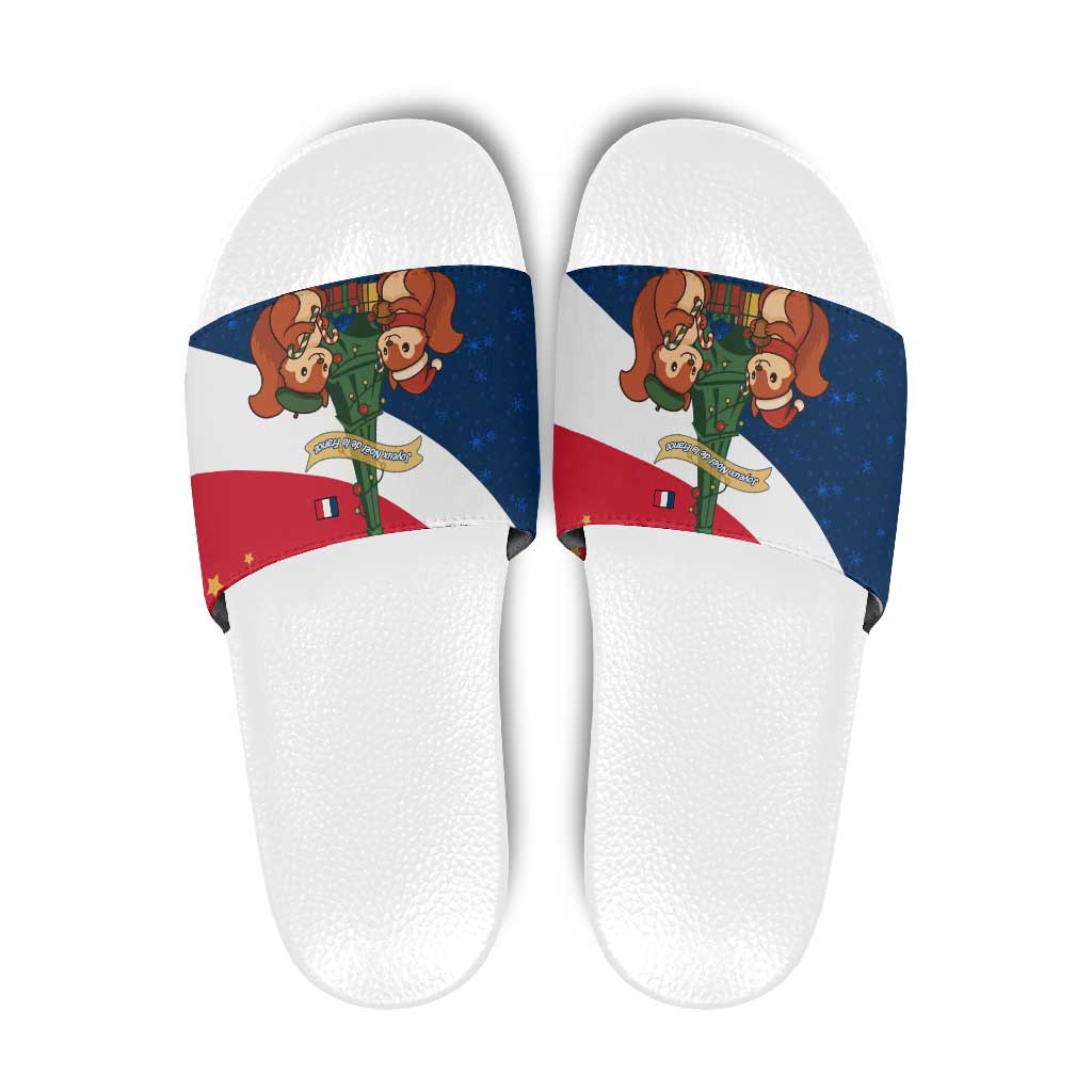 France Christmas Slide Sandals with Eiffel Tower Chipmunks Candy Canes and Starry Night Design - Wonder Print Shop