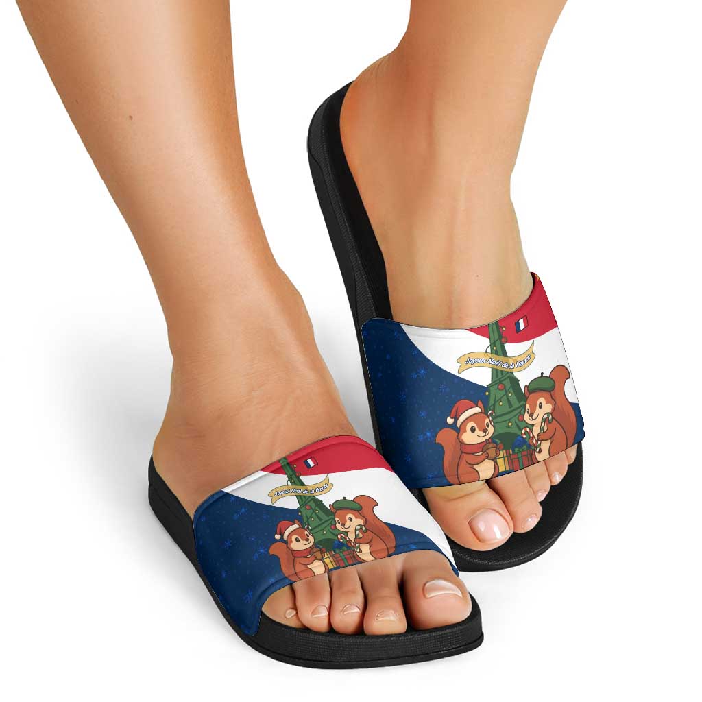 France Christmas Slide Sandals with Eiffel Tower Chipmunks Candy Canes and Starry Night Design - Wonder Print Shop